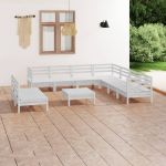 Set mobilier de grădină, 10 piese, alb, lemn masiv de pin GartenMobel Dekor