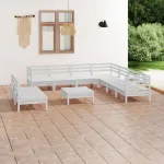 Set mobilier de grădină, 10 piese, alb, lemn masiv de pin GartenMobel Dekor