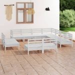 Set mobilier de grădină, 11 piese, alb, lemn masiv de pin GartenMobel Dekor