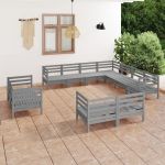 Set mobilier de grădină, 11 piese, gri, lemn masiv de pin GartenMobel Dekor