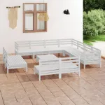 Set mobilier de grădină, 12 piese, alb, lemn masiv de pin GartenMobel Dekor