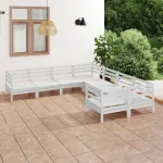 Set mobilier de grădină, 8 piese, alb, lemn masiv de pin GartenMobel Dekor