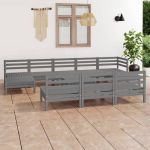 Set mobilier de grădină, 11 piese, gri, lemn masiv de pin GartenMobel Dekor