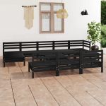 Set mobilier de grădină, 11 piese, negru, lemn masiv de pin GartenMobel Dekor