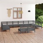 Set mobilier de grădină, 12 piese, gri, lemn masiv de pin GartenMobel Dekor