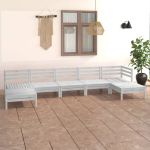 Set mobilier de grădină, 7 piese, alb, lemn masiv de pin GartenMobel Dekor