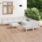 Set mobilier de grădină, 9 piese, alb, lemn masiv de pin GartenMobel Dekor