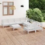 Set mobilier de grădină, 9 piese, alb, lemn masiv de pin GartenMobel Dekor