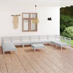Set mobilier grădină, 11 piese, alb, lemn masiv pin GartenMobel Dekor