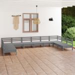 Set mobilier relaxare grădină, 10 piese, gri, lemn masiv pin GartenMobel Dekor