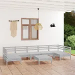 Set mobilier relaxare grădină, 8 piese, alb, lemn masiv de pin GartenMobel Dekor