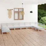 Set mobilier relexare grădină, 10 piese, alb, lemn masiv de pin GartenMobel Dekor