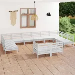 Set mobilier de grădină, 12 piese, alb, lemn masiv de pin GartenMobel Dekor
