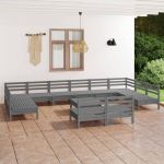 Set mobilier de grădină, 13 piese, gri, lemn masiv de pin GartenMobel Dekor