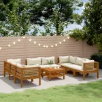 Set mobilier de grădină, perne crem, 9 piese, lemn masiv acacia GartenMobel Dekor
