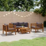 Set mobilier de grădină cu perne, 5 piese, lemn masiv acacia GartenMobel Dekor