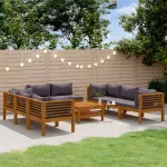 Set mobilier de grădină cu perne, 9 piese, lemn masiv de acacia GartenMobel Dekor