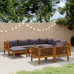 Set mobilier grădină cu perne, 10 piese, lemn masiv de acacia GartenMobel Dekor