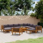 Set mobilier grădină cu perne, 12 piese, lemn masiv de acacia GartenMobel Dekor