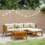 Set mobilier grădină cu perne crem, 5 piese, lemn masiv acacia GartenMobel Dekor
