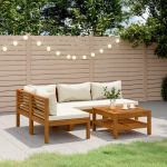 Set mobilier grădină cu perne crem, 5 piese, lemn masiv acacia GartenMobel Dekor