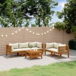 Set mobilier grădină cu perne crem, 6 piese, lemn masiv acacia GartenMobel Dekor