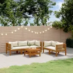 Set mobilier grădină cu perne crem, 6 piese, lemn masiv acacia GartenMobel Dekor