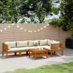 Set mobilier grădină cu perne crem, 6 piese, lemn masiv acacia GartenMobel Dekor