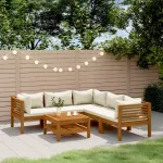 Set mobilier grădină cu perne crem, 6 piese, lemn masiv acacia GartenMobel Dekor