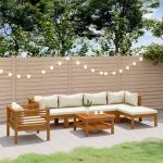 Set mobilier grădină cu perne crem, 7 piese, lemn masiv acacia GartenMobel Dekor