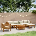 Set mobilier grădină cu perne crem, 7 piese, lemn masiv acacia GartenMobel Dekor