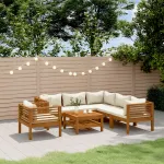Set mobilier grădină cu perne crem, 7 piese, lemn masiv acacia GartenMobel Dekor
