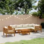 Set mobilier grădină cu perne crem, 7 piese, lemn masiv acacia GartenMobel Dekor