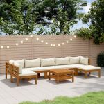 Set mobilier grădină cu perne crem, 8 piese, lemn masiv acacia GartenMobel Dekor
