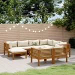Set mobilier grădină cu perne crem 10 piese lemn masiv acacia GartenMobel Dekor