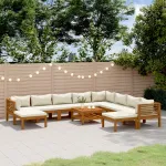 Set mobilier grădină cu perne crem 11 piese lemn masiv acacia GartenMobel Dekor