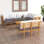 Set mobilier de grădină cu perne, 9 piese, lemn masiv de acacia GartenMobel Dekor