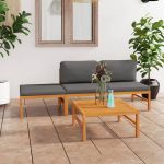 Set mobilier grădină cu perne gri, 4 piese, lemn masiv de tec GartenMobel Dekor