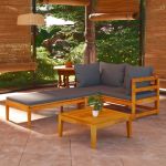 Set mobilier grădină cu perne gri închis, 3 piese, lemn acacia GartenMobel Dekor
