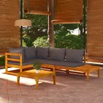 Set mobilier grădină cu perne gri închis, 4 piese, lemn acacia GartenMobel Dekor