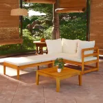 Set mobilier grădină perne alb/crem, 3 piese, lemn masiv acacia GartenMobel Dekor