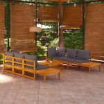 Set mobilier grădină perne gri închis, 5 piese, lemn acacia GartenMobel Dekor