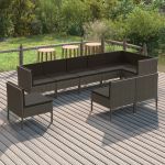 Set mobilier de grădină cu perne, 9 piese, gri, poliratan GartenMobel Dekor
