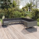 Set mobilier de grădină cu perne, 11 piese, gri, poliratan GartenMobel Dekor