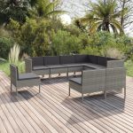 Set mobilier de grădină cu perne, 9 piese, gri, poliratan GartenMobel Dekor