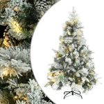 Brad de Crăciun pre-iluminat cu zăpadă & conuri, 150 cm, PVC&PE GartenMobel Dekor