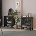 Dulapuri de depozitare 2 buc. maro rustic 72x36x82 cm metal/MDF GartenMobel Dekor