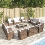 Set mobilier de grădină cu perne, 16 piese, maro, poliratan GartenMobel Dekor