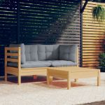 Set mobilier de grădină cu perne gri, 3 piese, lemn masiv pin GartenMobel Dekor