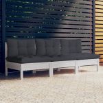 Canapea grădină cu 3 locuri, cu perne antracit, lemn masiv pin GartenMobel Dekor